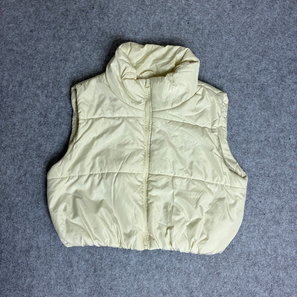 New Look Cream Cropped Puffer Vest Full Zip Bubble Hem Womens Large